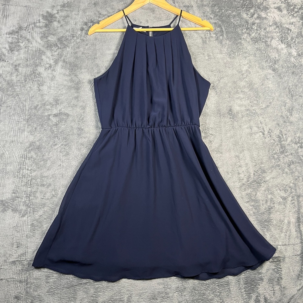 Maurices Fit & Flare Dress Womens Medium Blue Sleeveless Pleated Keyhole Neck